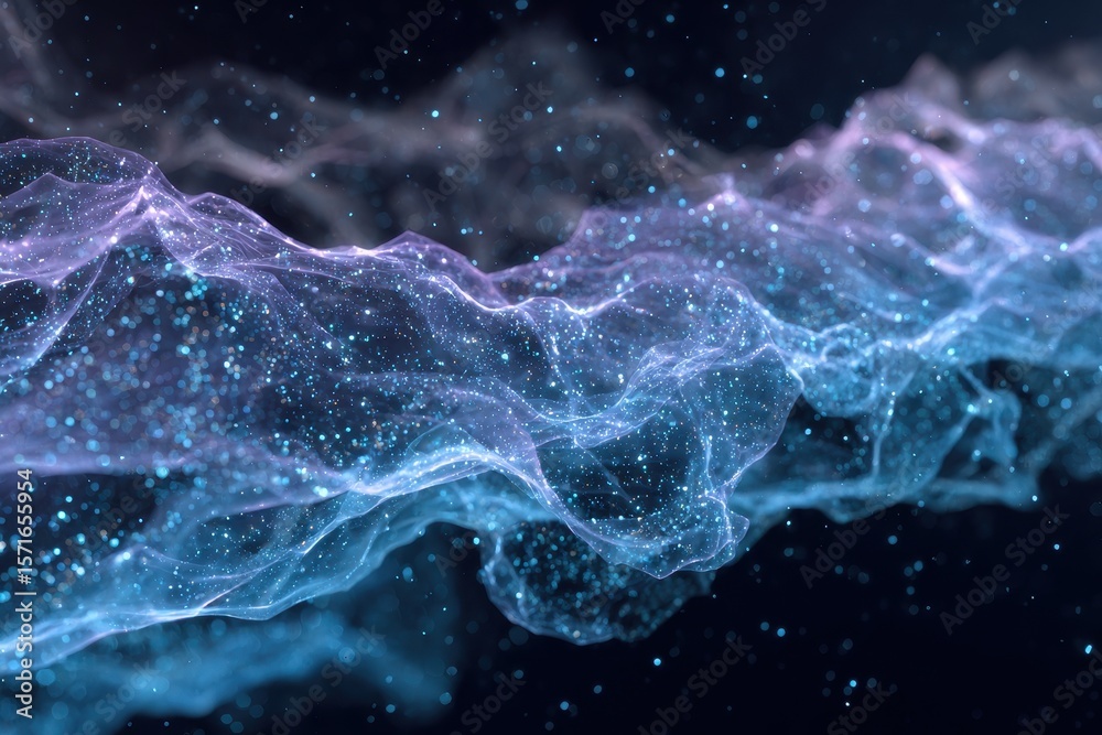 Poster abstract representation of ethereal realms demonstrates flowing waves of light and color suspended i