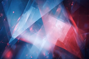 Dynamic arrangement of blue and red triangles and lines creating a vibrant abstract composition in a digital space