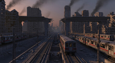 abandoned ghost town green city wasteland post apocalypse ruins destruction