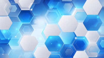 Abstract blue and white hexagon geometric background. Futuristic digital high-technology banner. Healthcare background. Vector illustration