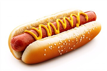 Realistic Hot Dog with Mustard Isolated on White Background Classic Fast Food Image