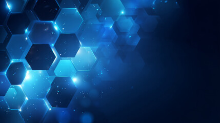 Modern abstract blue background with glowing geometric lines. Blue gradient hexagon shape design. Futuristic technology concept.