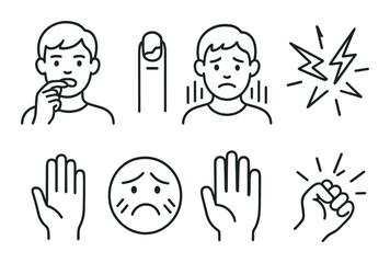 Nervous habit icon set. simple linear icons: nail, anxiety, stress, hand, face vector icons.