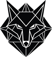 Vector art of a geometric wolf head design is showcased in black and white illustration