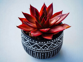 Red succulent plant in decorative pot indoor houseplant photography home decor nature garden design idea