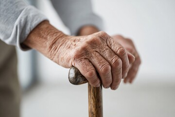 An elderly person holding a cane. Concept of strength and resilience, as the person is able to maintain their balance and mobility with the help of the cane