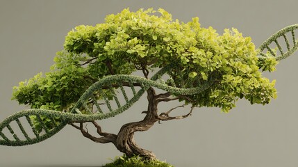 The DNA molecule that transforms into the tree of life symbolizes the evolutionary path of all living things.