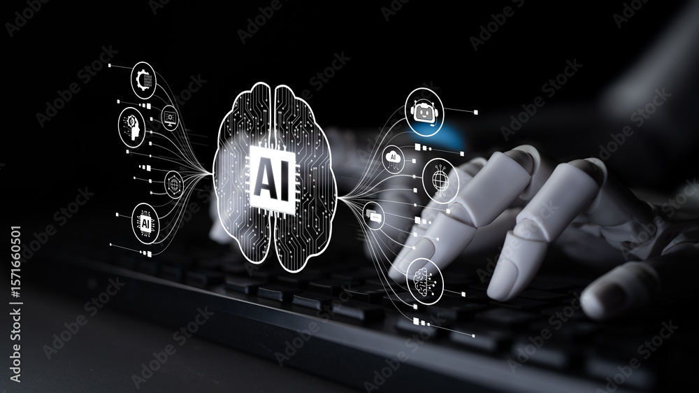 Poster ai assistant brain processor with llm technology, big data, machine learning, generative ai for busi