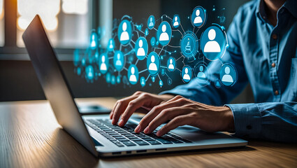 Connecting people online digital network social media business communication technology concept