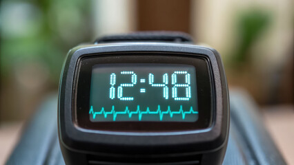 Digital watch heart rate monitor nicotine chemical health fitness technology exercise sport time display