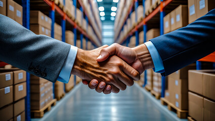 Warehouse distribution partnership handshake agreement business deal supply chain logistics