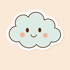 Hand-drawn soft blue cloud with a kawaii expression in pastel tones. Ideal for baby room decor, nursery prints, and weather-themed designs.