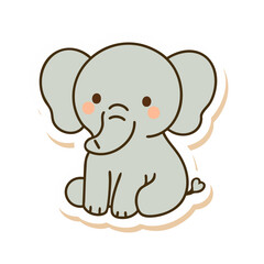 Hand-drawn pastel elephant in kawaii style, with soft tones and cute round shapes