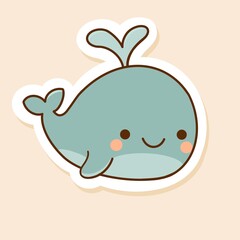 A soft, adorable whale drawn in pastel blue tones with kawaii facial expression. Perfect for baby...