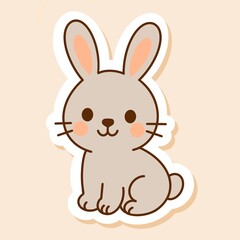 Obraz premium Sweet hand-drawn bunny in pastel pink tones with kawaii features. Perfect for baby illustrations, nursery prints, and spring kids' art.