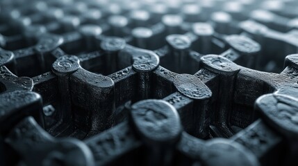 Close-up of metal industrial molds