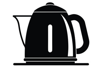 Black Electric Kettle Silhouette with Water Level Window and Circular Lid Button