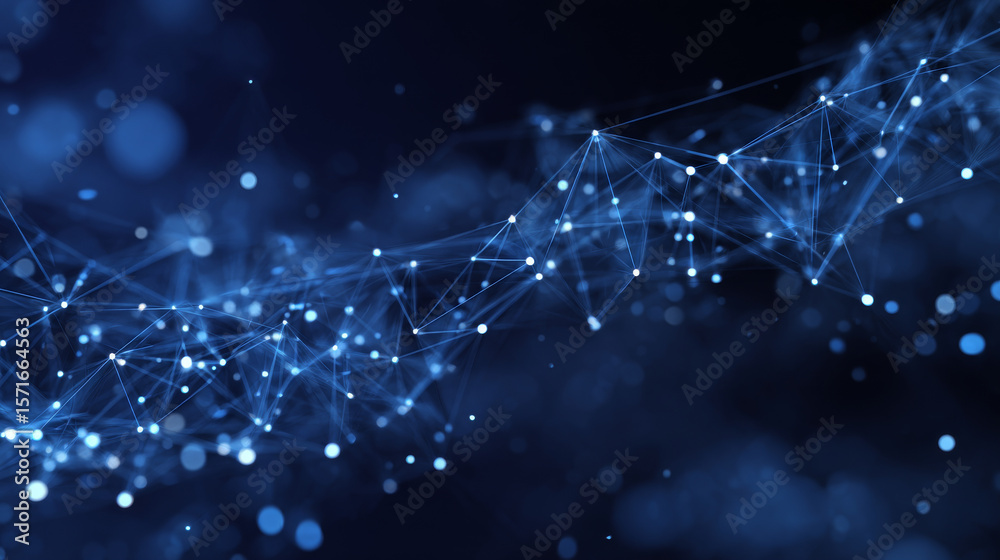 Poster network connection structure. abstract blue background with moving dots, lines and triangles. futuri