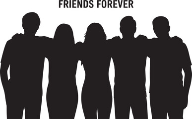 Friends Forever Group Silhouette Five People Hugging Black and White Vector Friendship Illustration