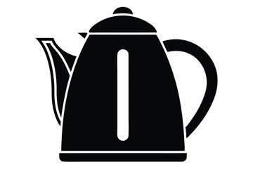 Modern Electric Kettle Silhouette Black Teapot Design with Water Level Indicator and Handle