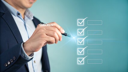 Photo of a businessman is writing on a checklist, highlighting the importance of planning and task management for business success