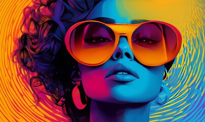 woman with big sunglasses in vibrant colors.
