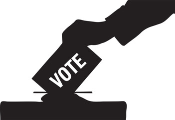 Silhouette of hand casting vote ballot into box illustration election voting concept black and white art