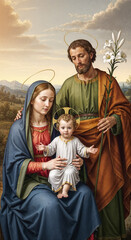 Holy Family Virgin Mary Saint Joseph Infant Jesus Traditional Catholic Art Representation