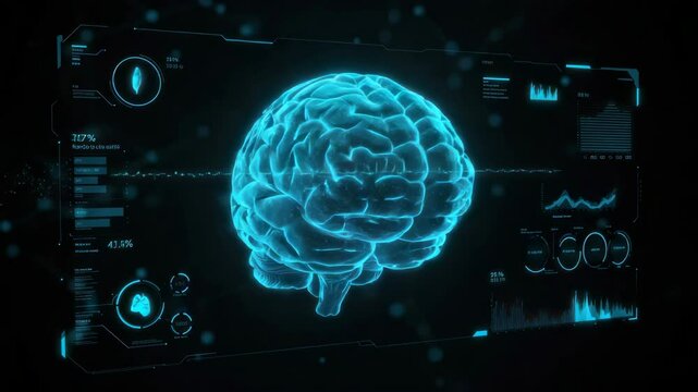 Digital brain visualized on futuristic interface