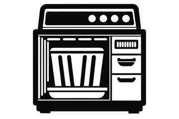 Black and White Dishwasher Illustration with Basket, Drawers and Control Panel