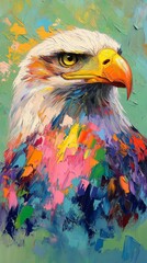 an eagle with colorful plumage in a portrait style.