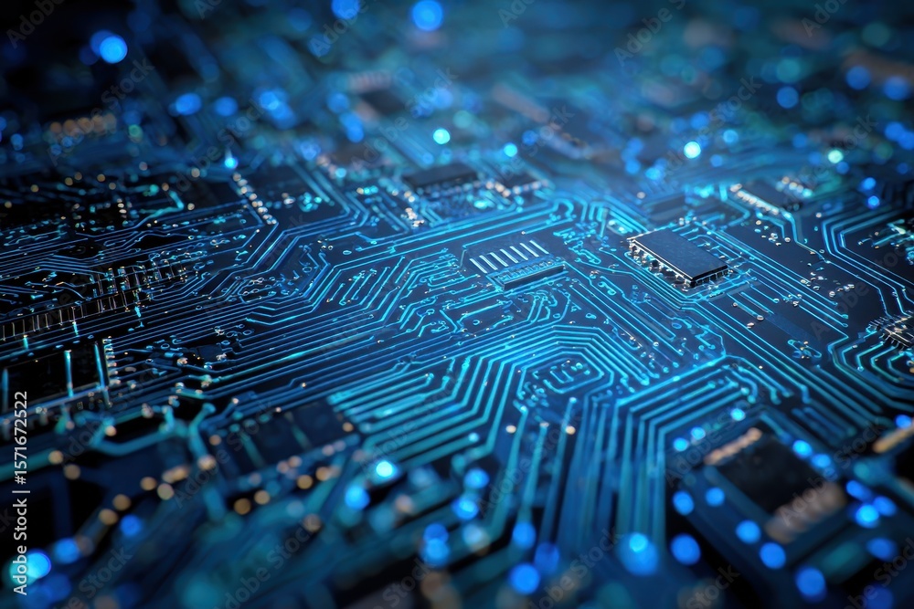 Poster high tech circuit board background with intricate patterns and glowing elements showcasing advanced 