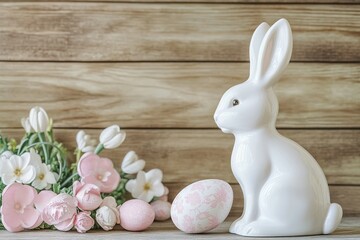 Minimal product background for Easter, with bunny in garden