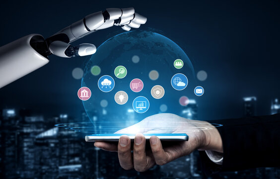 AI assists in organizing and visualizing a digital ecosystem of business icons to represent key services like finance, analytics, and secure cloud platforms in modern industries Vouch