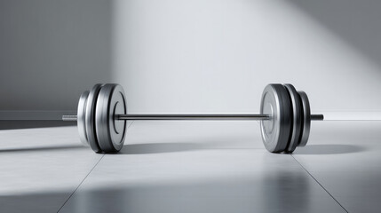 Barbell weight gym fitness exercise metal strength equipment training shadow modern healthy motivation power sport floor workout muscle heavy