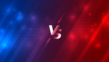 Futuristic versus battle background with blue and red halftone dots