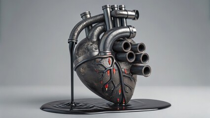 3D Render of Human Heart Made of Pipes and Pumping Liquid