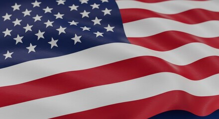 Close up view of the american flag with stars and stripes waving in a patriotic display of freedom