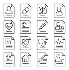 Document icons collection, file and report symbols. simple medical and office set