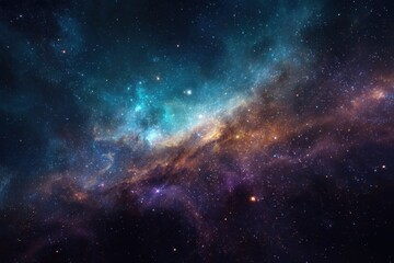 Vast cosmic landscape filled with colorful nebulae and shining stars suspended in the endless void of space at the edge of the universe