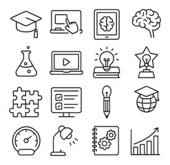 Innovative education collection, teaching and learning icons. academic symbol set