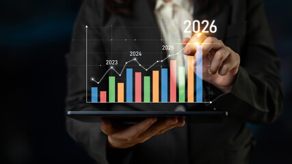 Business growth forecast highlights increasing trends new year 2026. Growth forecast data, growth...