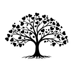 Love Tree Silhouette: Black Heart Leaves and Root Symbol