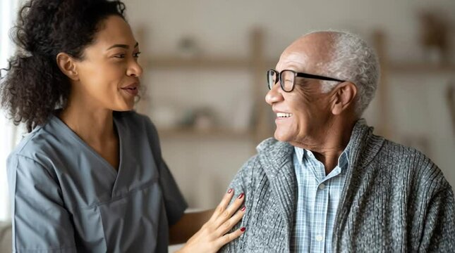 Care worker gently assists an elderly man in putting on a jacket. A warm, respectful moment capturing senior care, support, and human dignity—ideal for healthcare, aging, and empathy themes.
