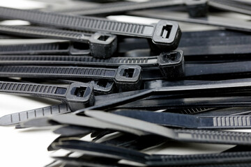 Black plastic cable ties for universal use