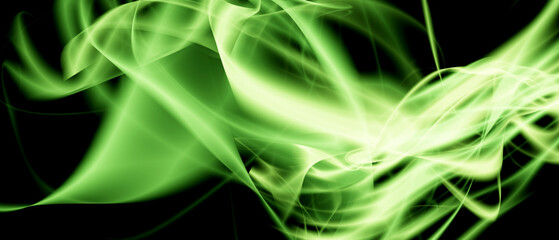 Abstract Green Smoke Swirling Light Trails Energy Flow Background