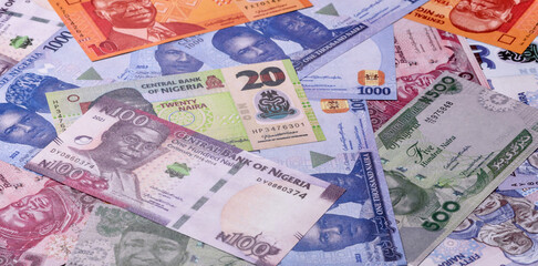 Nigeria money, naira, paper banknotes, cash. Nigerian money