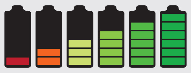Battery Charging icon battery icons showing various charge levels, High quality black and colorful style vector icons. Battery charge signs. Battery level, energy, full. Power low up status logo,eps10