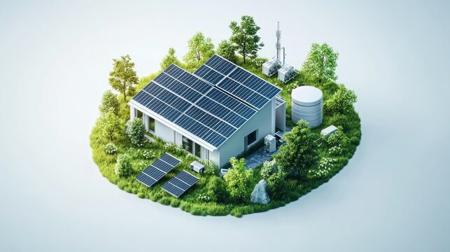 Eco-friendly home with solar panels - Powered by Adobe