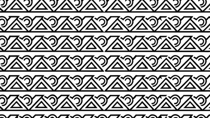 Abstract geometric pattern with repeating triangles and curved elements in black and white